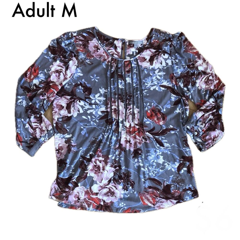 Daniel Rainn Floral Pleated Womens Top Blouse Size Medium